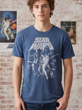 Vintage Style Star Wars Graphic Tee Heather Blue  XL
